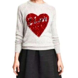 H&M Gray Red Heart Sequin Women’s Sweater Sz M
